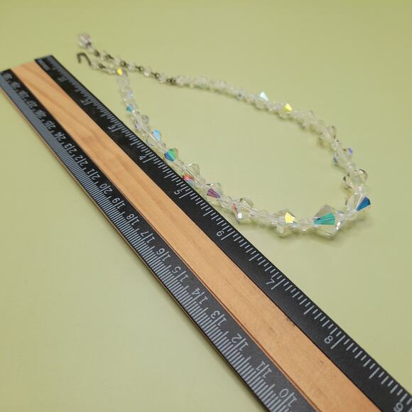 Vintage 1950s Aurora Borealis Crystal Bead Single Strand Necklace, 15 Inches - Picture 4 of 11
